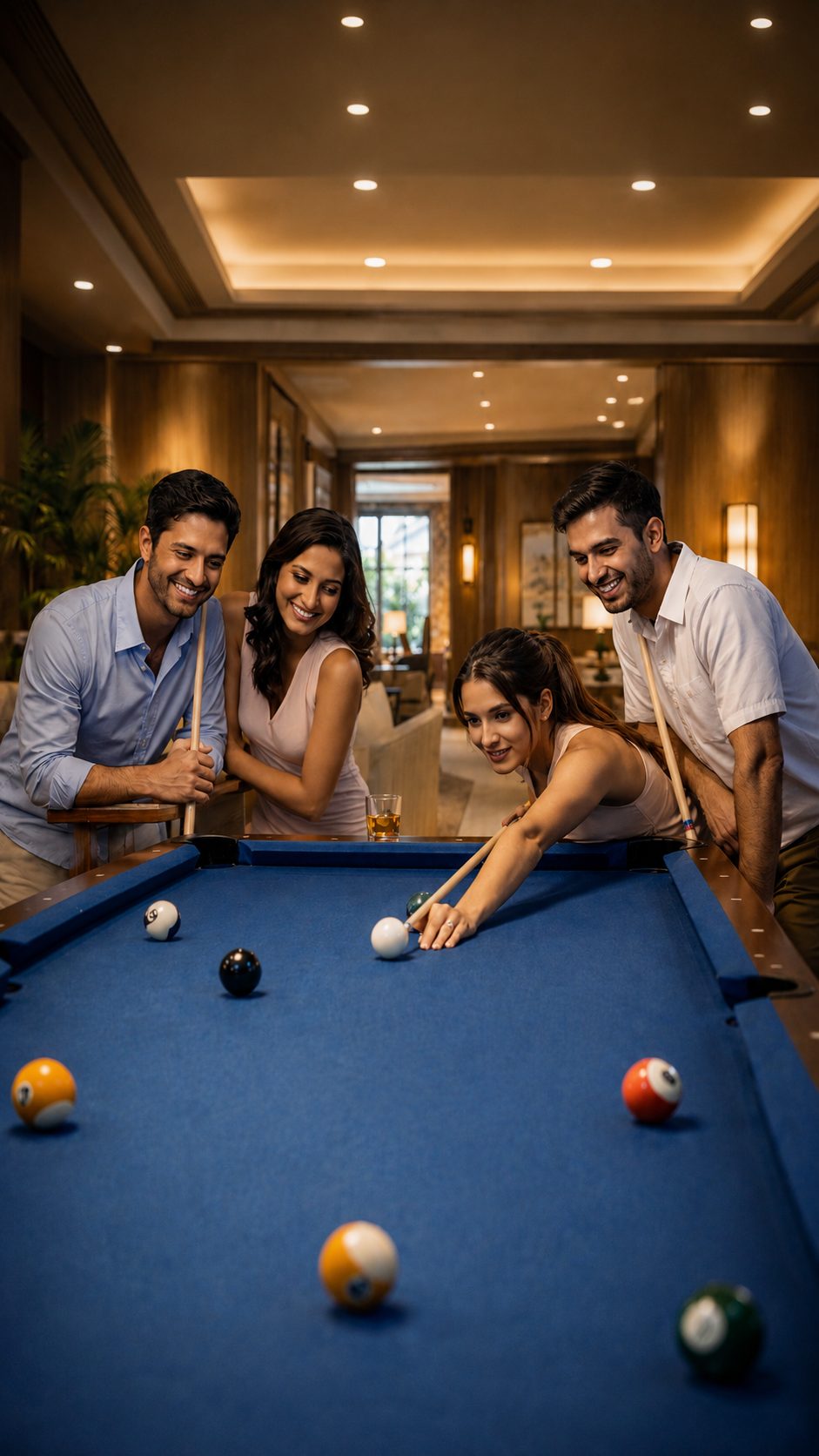 Guests playing billiards, Vihangam