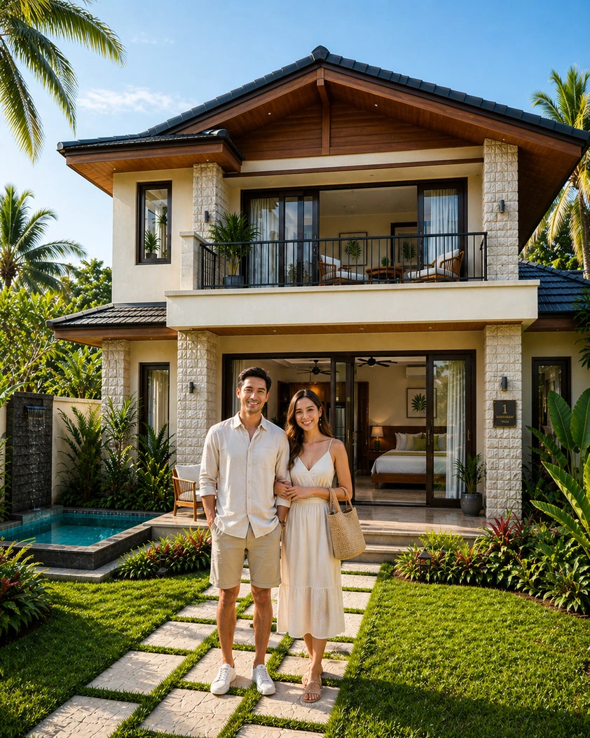 Guests at a private pool villa, Vihangam