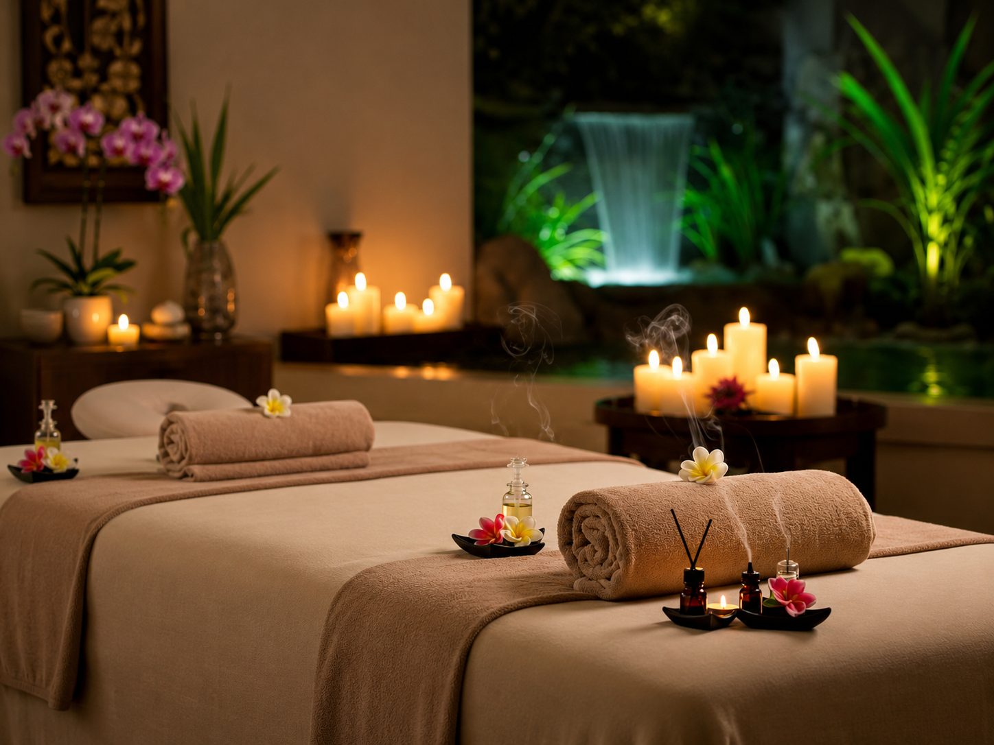 Spa treatment room with candles, Vihangam